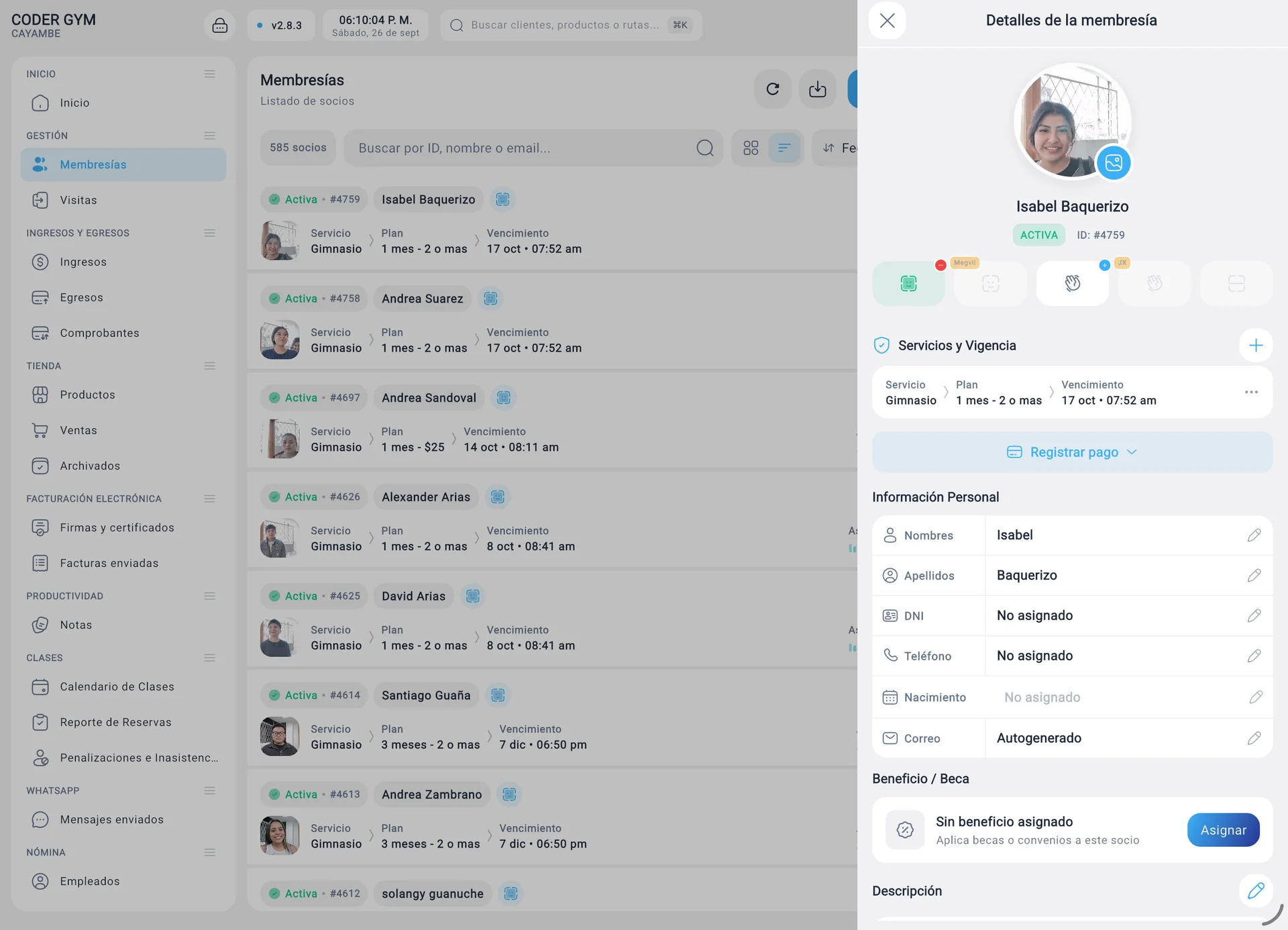 Ficha del socio y biometría en init fit
